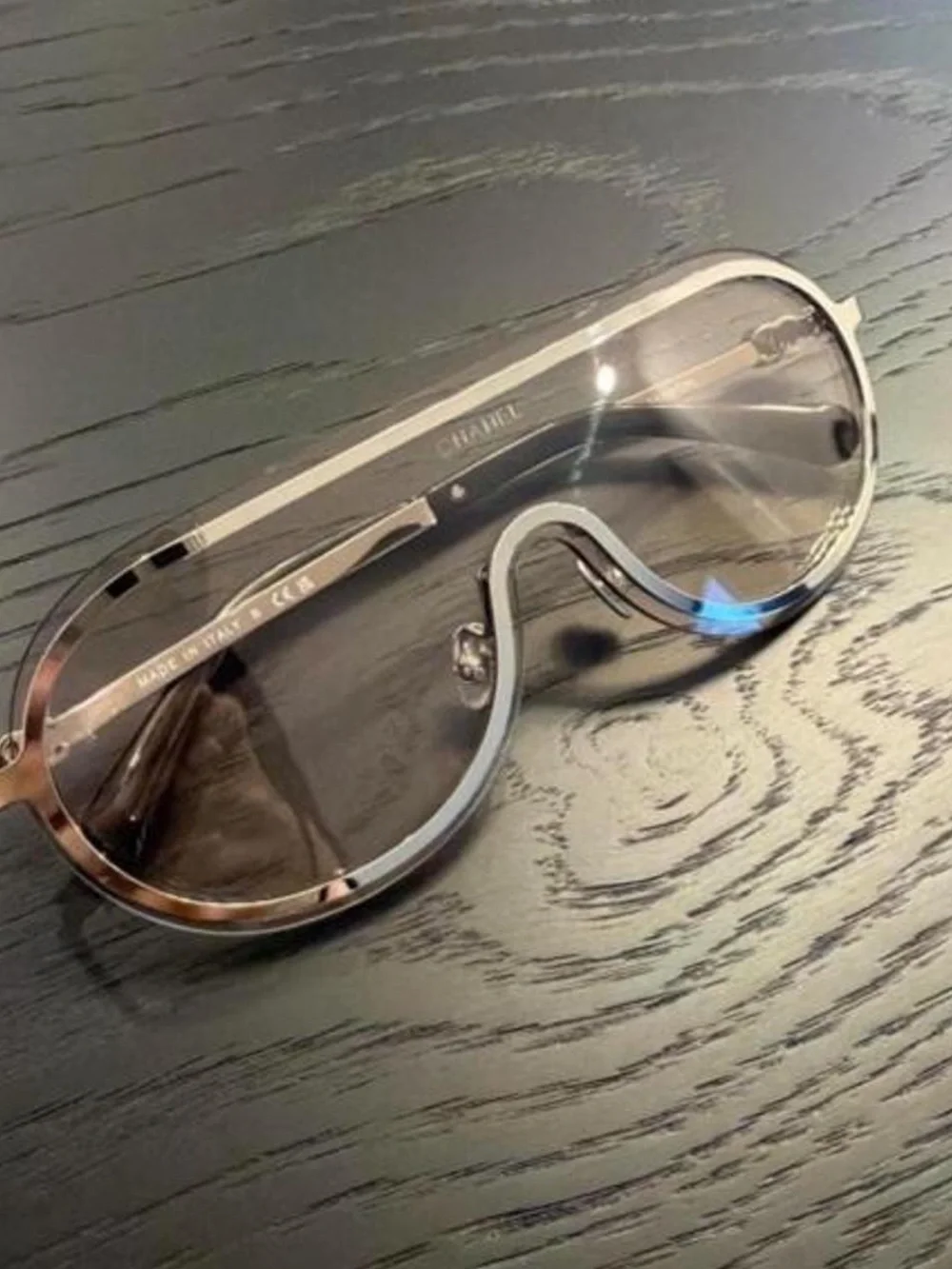 CHANEL Silver Frame Sunglasses with Pink Lenses